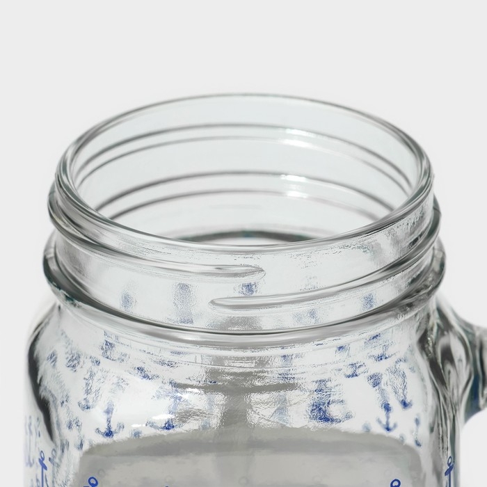 Кружка стеклянная с крышкой и трубочкой Доляна &laquo;Моряк&raquo;, 450 мл, 10&times;7,5&times;13 см