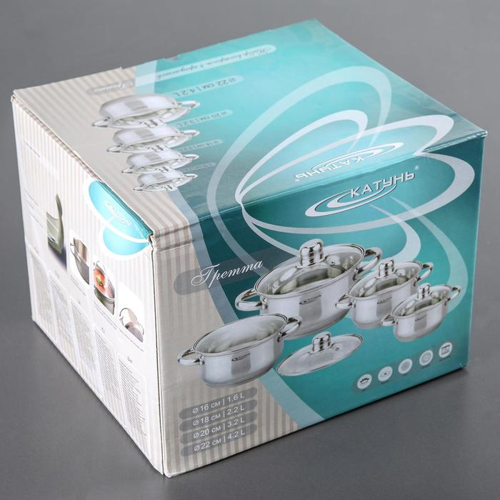 Набор кастрюль &laquo;Гретта&raquo;, 4 предмета: 1,6 л, 2,2 л, 3,2 л, 4,2 л, стеклянные крышки, капсульное дно, индукция