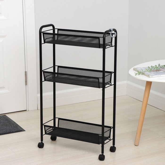 Этажерка на колёсиках &laquo;Ладья 1К&raquo;, 3 яруса, 44&times;17&times;75,5 см, цвет чёрный