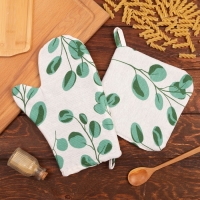 Набор кухонный Доляна &laquo;Эвкалипт": варежка 20х27 см, прихватка 19х19 см, 100% хлопок