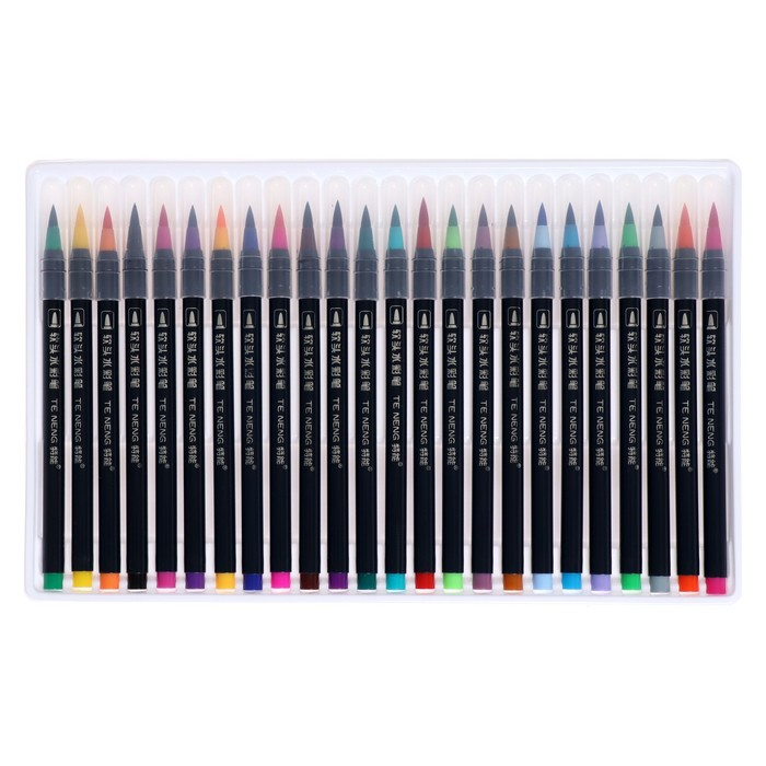 Фломастеры, 24 цвета, в пластиковой коробке, вентилируемый колпачок, Фломастеры, 24 цвета, в пластиковой коробке, вентилируемый колпачок, "Кисти"