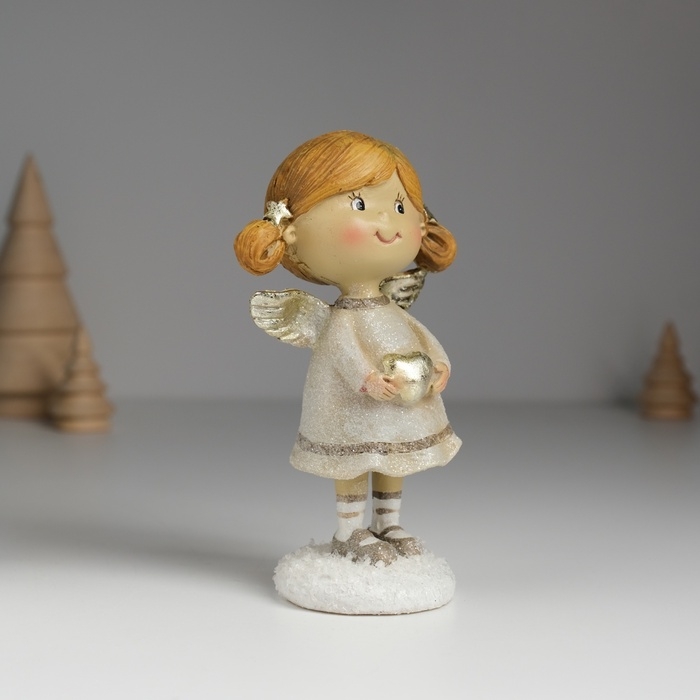 Сувенир полистоун "Ангелочек с хвостиками, в сером платье" МИКС 6,5х4,5х12 см