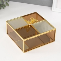 Шкатулка стекло с металлическим каркасом "Бабочка" квадрат карамель 15х15х8,3 см Шкатулка стекло с металлическим каркасом "Бабочка" квадрат карамель 15х15х8,3 см