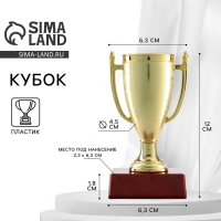 Кубок 056, наградная фигура, золото, подставка пластик, 12 х 6,3 х 6,3 см Кубок 056, наградная фигура, золото, подставка пластик, 12 х 6,3 х 6,3 см