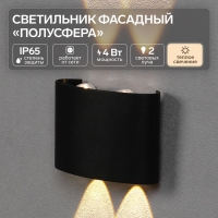 Светильник фасадный &laquo;Полусфера&raquo;, FSD-073, 4 Вт, 3000К, 2 луча, IP65, 220 В, пластик, черный   100842