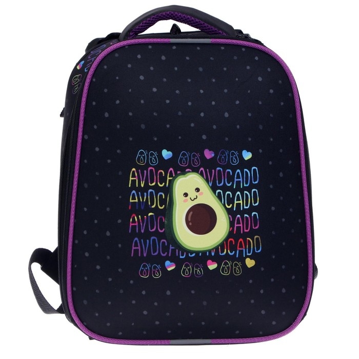 Рюкзак каркасный школьный 38 х 30 х 16 см, эргономичная спинка, Stavia "Авокадо", чёрный/сиреневый