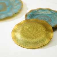 Набор столовый &laquo;Виньетка&raquo;, 7 предметов: d=30 см - 1 шт, d=18 см - 6 шт, цвет золотой, голубой