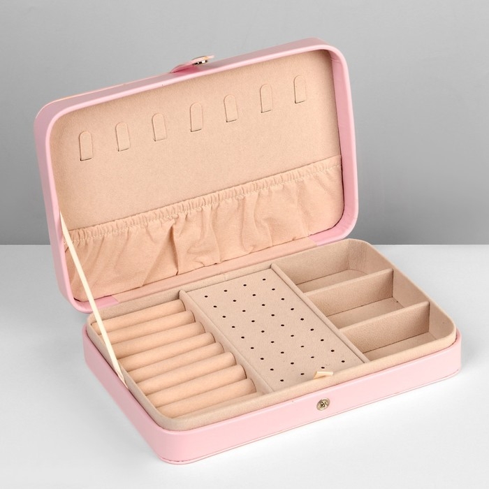 Органайзер для украшений &laquo;Шкатулка портативная&raquo;, 8 полос, 3 места, 14&times;21&times;4,5 см, цвет розовый