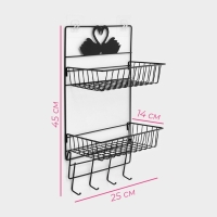 Полка для ванной Доляна, двухъярусная, 4 крючка, 47&times;25&times;14 см, чёрная
