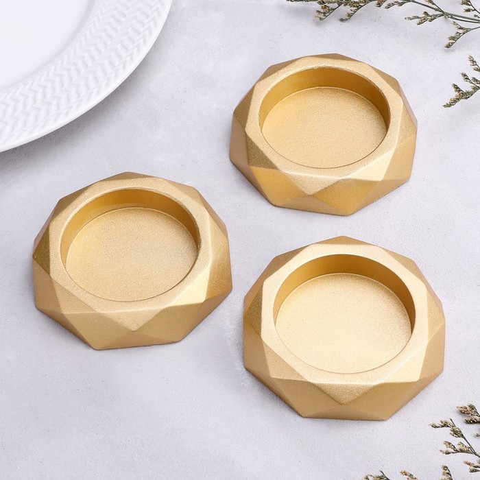 Подсвечник "Грани", набор 3 шт, 2,3х10 см, золото