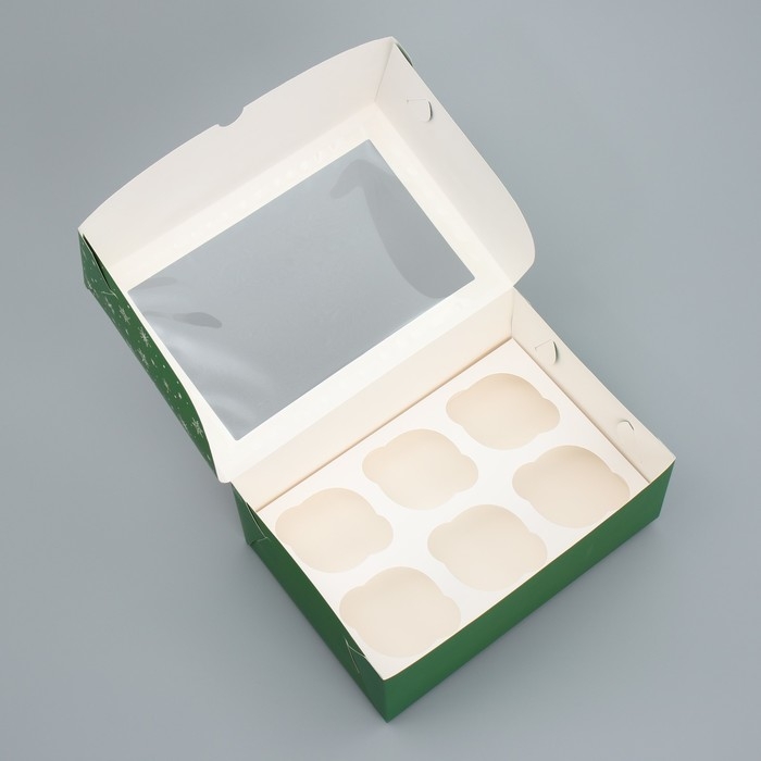 Коробка складная на 6 капкейков с окном &laquo;С Новым годом!&raquo;, лисичка, 25 х 17 х 10 см, Новый год