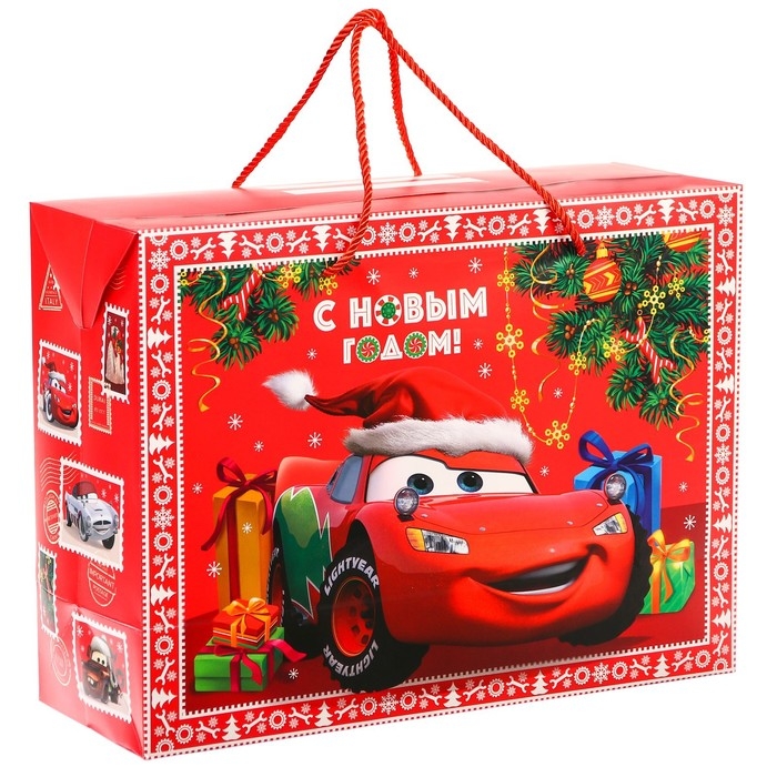 Новый год. Пакет-коробка "С Новым Годом!", 19х40х30 см, Тачки