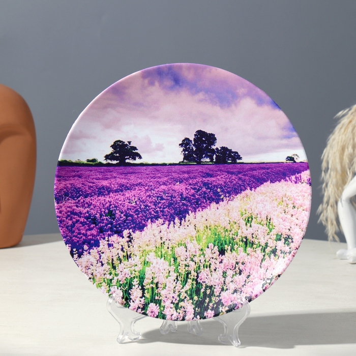 Тарелка декоративная &laquo;Лавандовое поле&raquo;, вид 2, с рисунком на холсте, D = 19,5 см