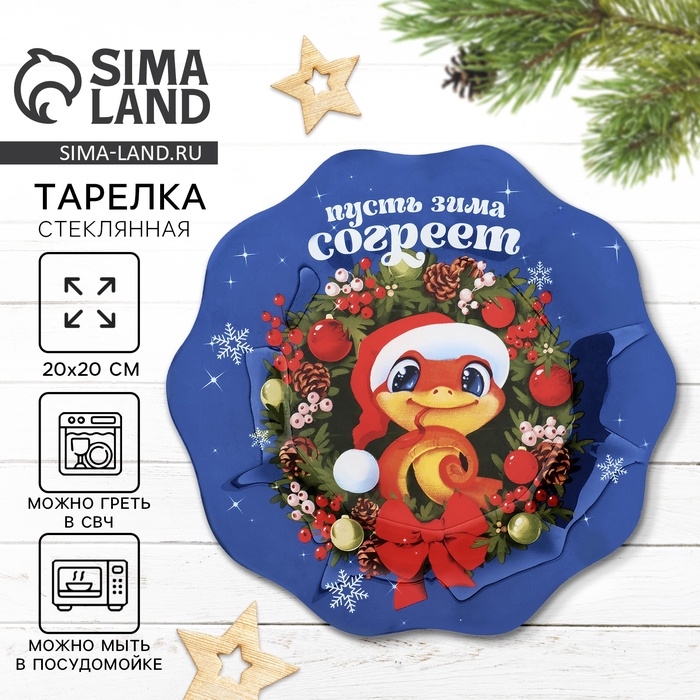 Тарелка стеклянная новогодняя Дорого внимание «Пусть зима согреет», 20 см Тарелка стеклянная новогодняя Дорого внимание «Пусть зима согреет», 20 см