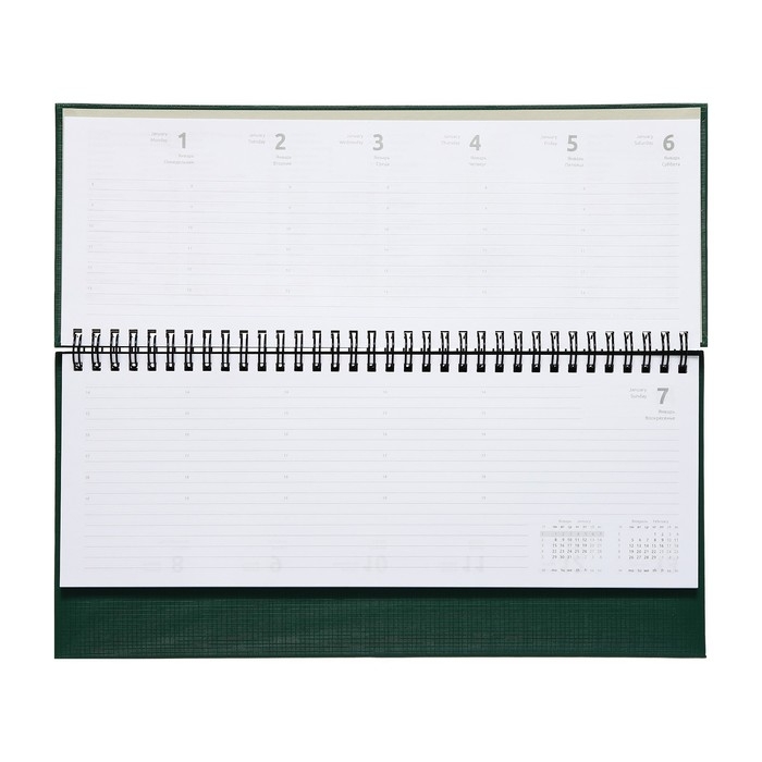 Планинг датированный 2024 года, 294 х 142 мм, 64 листа, на гребне, Attomex.Lancaster, твёрдая обложка балакрон, блок 70 г/м2, зелёный