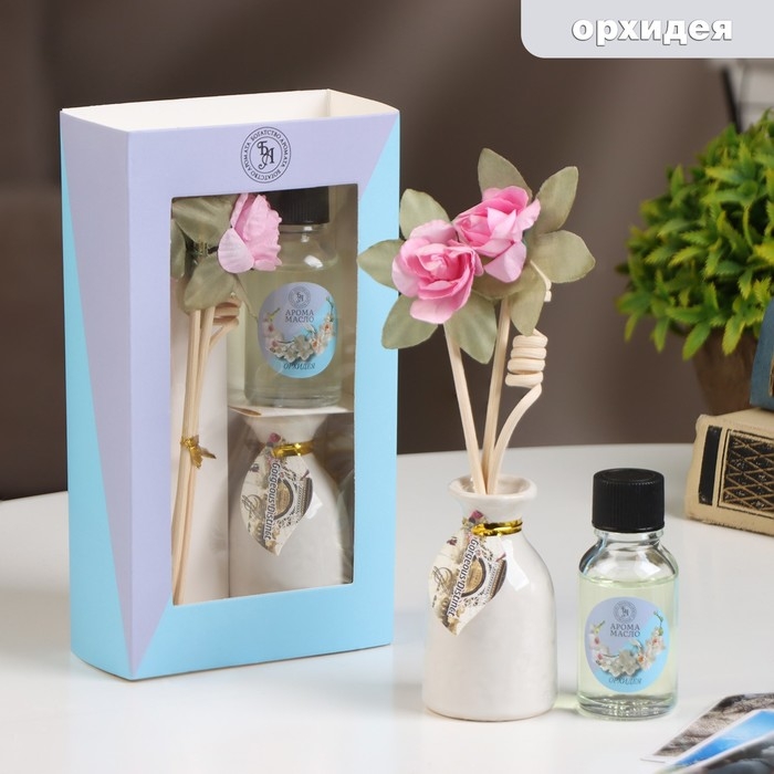 Набор подарочный с диффузором Набор подарочный с диффузором "Ваза с цветком" орхидея, "Богатство Аромата"