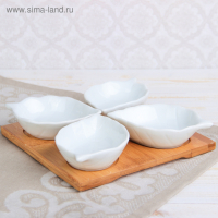 Набор салатников керамических на деревянной подставке &laquo;Эстет. Лист&raquo;, 4 предмета: 50 мл, цвет белый