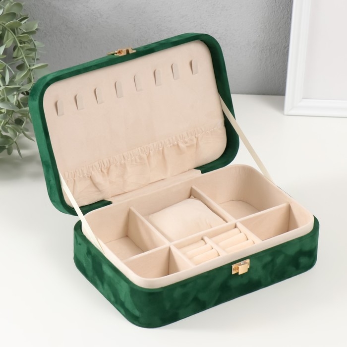 Шкатулка текстиль для украшений Шкатулка текстиль для украшений "Бант" изумрудный 22х14,5х7 см