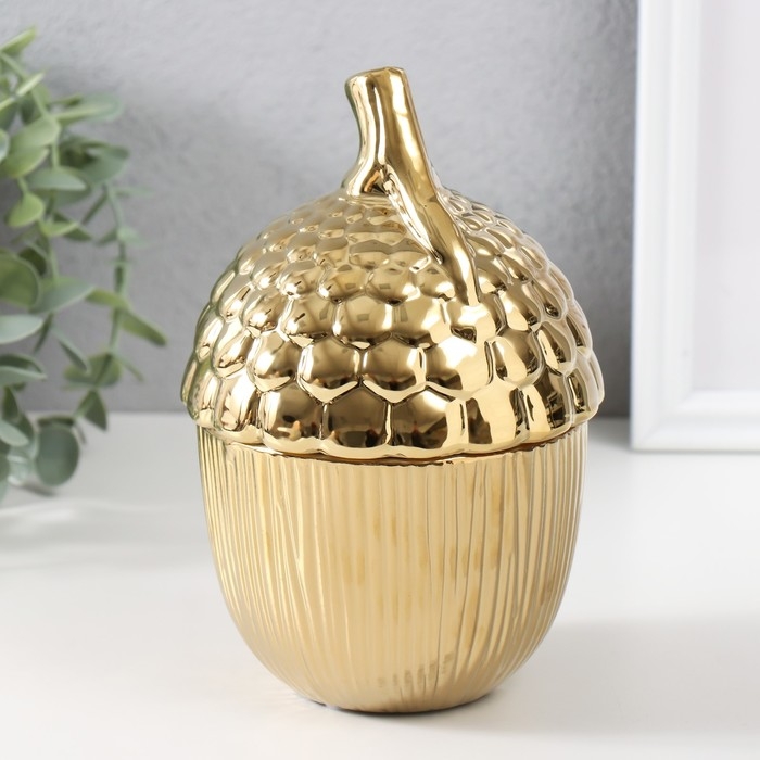Шкатулка керамика Шкатулка керамика "Жёлудь" золото 12х12х18 см