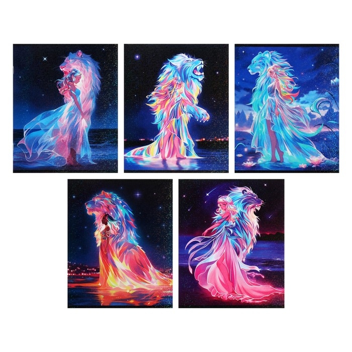 Тетрадь 48 листов в клетку Calligrata TOP Тетрадь 48 листов в клетку Calligrata TOP "Девушка и лев", обложка мелованный картон, голография, блок офсет, белизна 95%, МИКС