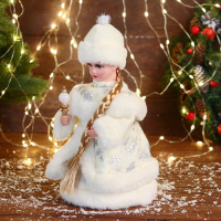 Снегурочка "В белой шубке с сердечком" двигается, 16х30 см Снегурочка "В белой шубке с сердечком" двигается, 16х30 см