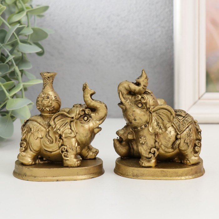 Нэцкэ полистоун набор 2 шт Нэцкэ полистоун набор 2 шт "Слоны с кувшином и мячом" 6,2х7х7,5 см