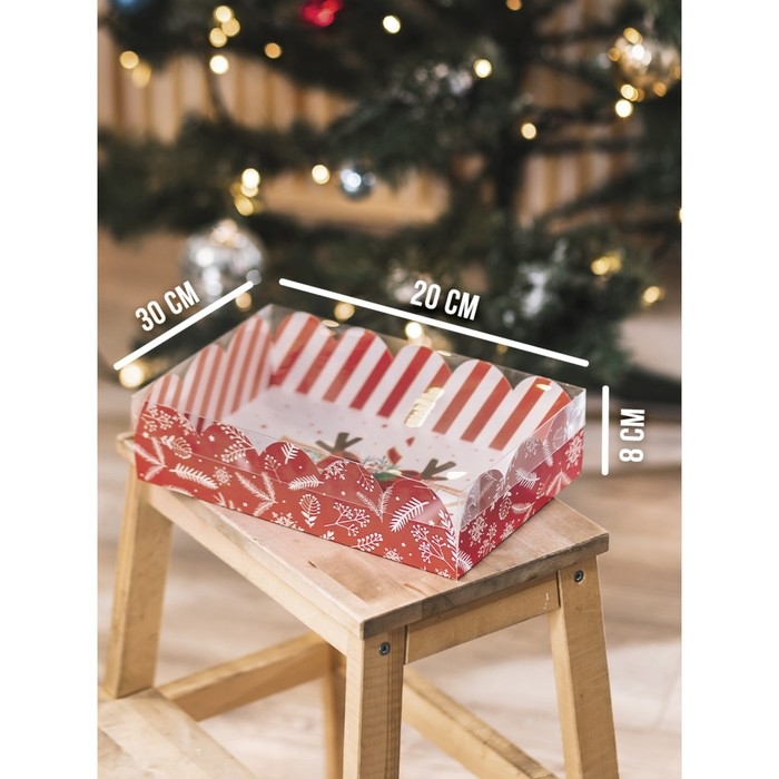 Коробка подарочная с PVC крышкой &laquo;Подарок&raquo;, 20 х 30 х 8 см, Новый год