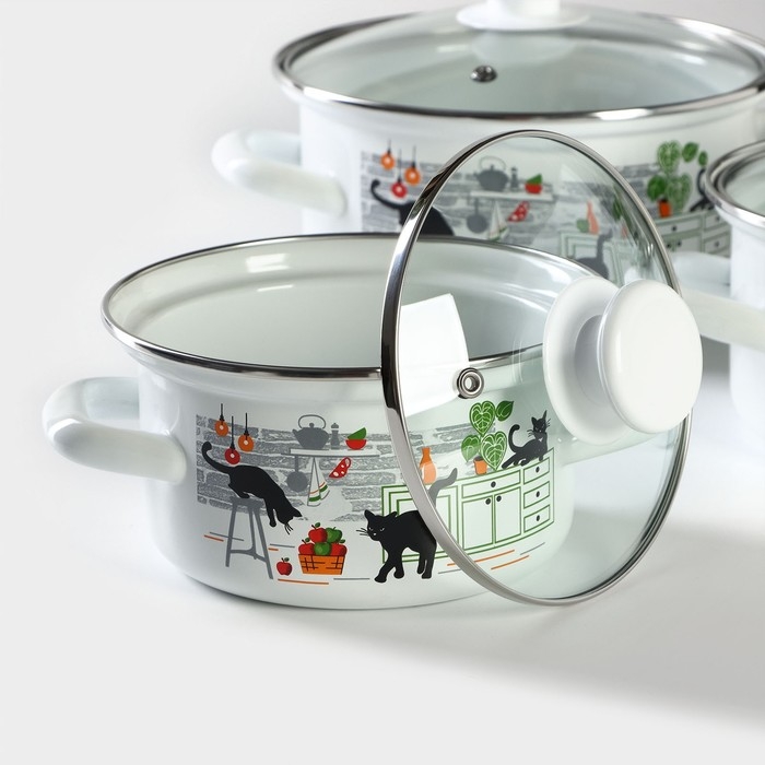 Набор кастрюль &laquo;Тринити&raquo;, 3 предмета: 1 л, 1.5 л, 2.3 л, эмалированная сталь, индукция