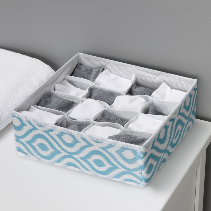Органайзер для хранения белья Доляна «Лагуна», 16 ячеек, 27×25×10 см, цвет бирюзовый Органайзер для хранения белья Доляна «Лагуна», 16 ячеек, 27×25×10 см, цвет бирюзовый