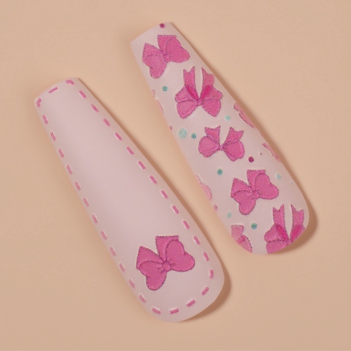 Накладные ногти &laquo;Бантики&raquo;, 12 шт, с клеевыми пластинами, форма балерина, цвет белый/розовый