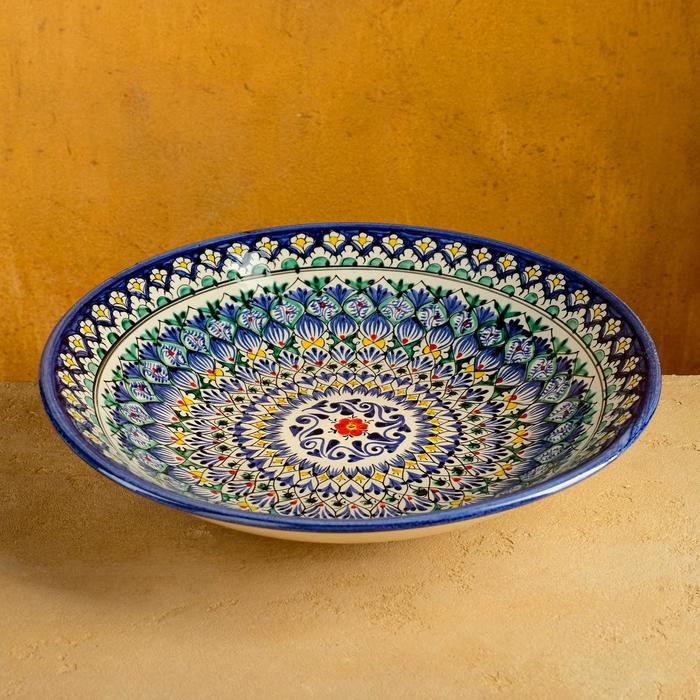 Ляган Риштанская Керамика Ляган Риштанская Керамика "Узоры", 33 см, синий, глубокий