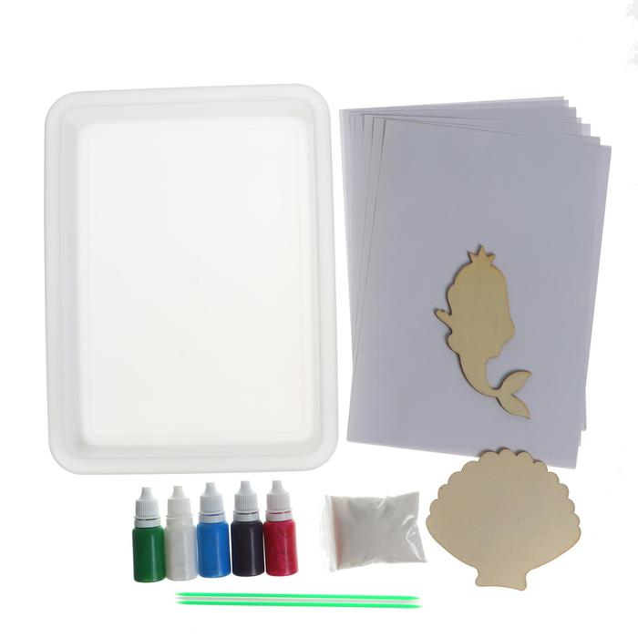 Набор для творчества «Рисуем в технике Эбру. Русалочка», 10 листов, А5, 2 деревянных трафарета Набор для творчества «Рисуем в технике Эбру. Русалочка», 10 листов, А5, 2 деревянных трафарета