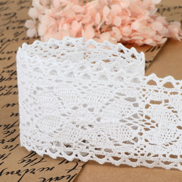 Кружево вязаное, 60 мм &times; 15 &plusmn; 1 м, цвет белый
