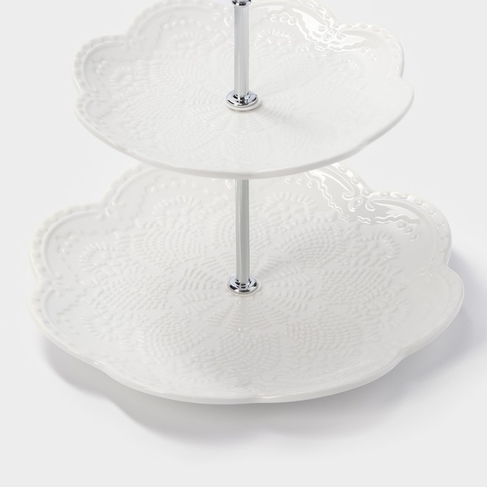 Этажерка - фруктовница круглая Доляна &laquo;Сьюзен&raquo;, 2 яруса, 15,5&times;20 см, высота 21 см, фарфор, цвет белый