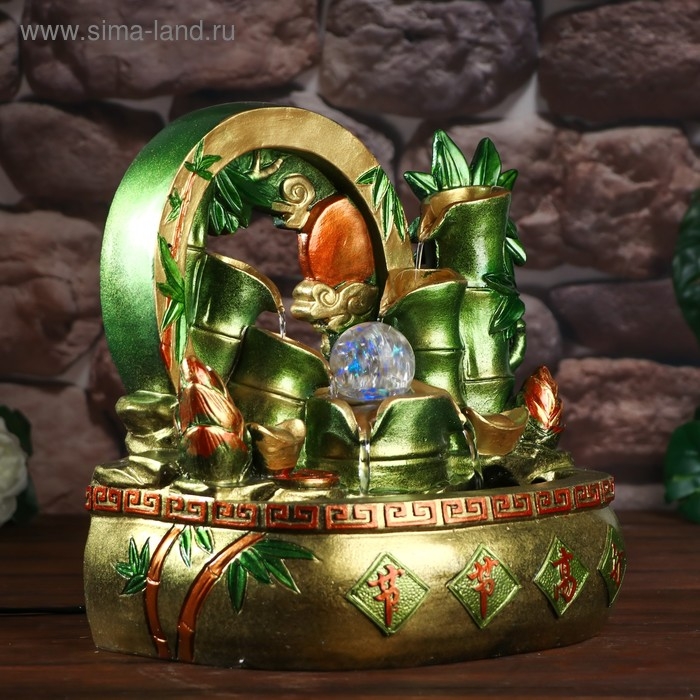 Фонтан настольный от сети, подсветка "Бамбук и слитки" 31,5х32х20,5 см