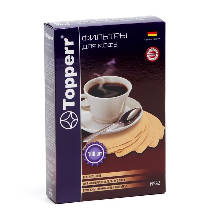 Бумажные одноразовые фильтры Тopperr для кофе №2, неотбеленные, 100 шт. Бумажные одноразовые фильтры Тopperr для кофе №2, неотбеленные, 100 шт.