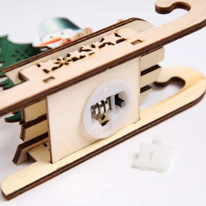 Светодиодная фигура &laquo;Сани со снеговиком&raquo; 15.5 &times; 12 &times; 5.5 см, дерево, батарейки LR1130х3 (в комплекте), свечение тёплое белое