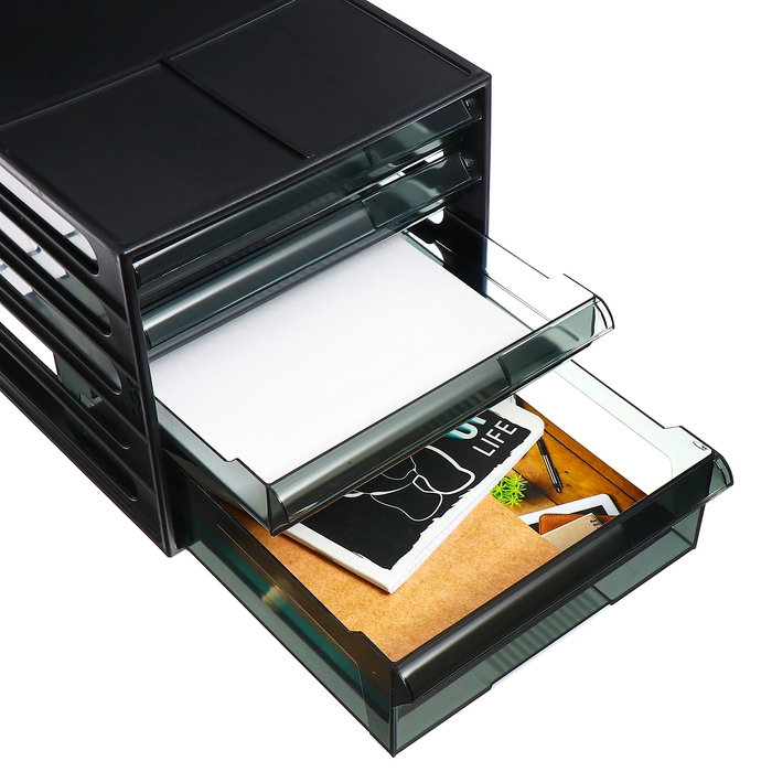 Файл-кабинет 4-секционный СТАММ, черный корпус, черные лотки