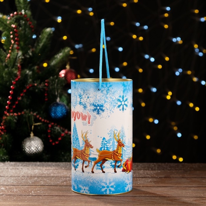 Новый год. Подарочная коробка, тубус &laquo;Тройка оленей&raquo; 120 х 220 мм (200 мм внутр. высота).