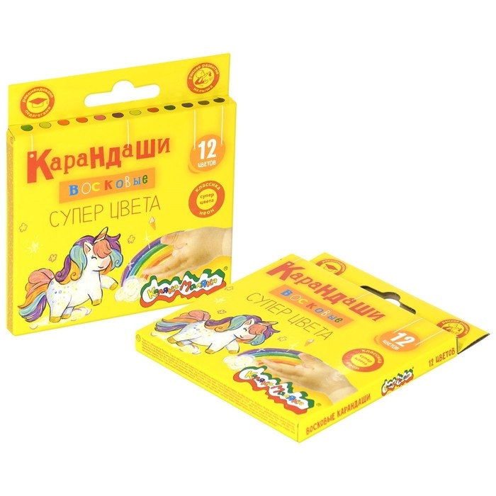 Карандаши восковые 12 цветов "Каляка-Маляка" КЛАССИКА + НЕОН, круглые, 8 мм