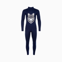 Термобельё мужское НАЧЁС (фуфайка, кальсоны) принт волк, цвет тёмно-синий, размер 48