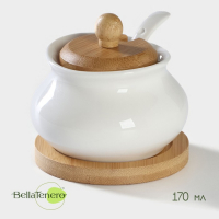 Сахарница фарфоровая с ложкой на деревянной подставке BellaTenero, 170 мл, цвет белый Сахарница фарфоровая с ложкой на деревянной подставке BellaTenero, 170 мл, цвет белый