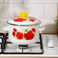 Кастрюля эмалированная «Маки», 3 л, индукция, цвет белый Кастрюля эмалированная «Маки», 3 л, индукция, цвет белый