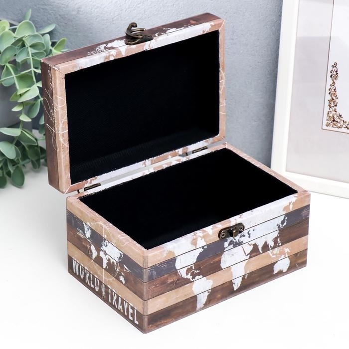 Шкатулка дерево кожзам "Путешествия по миру. Карта" 10х12х18 см