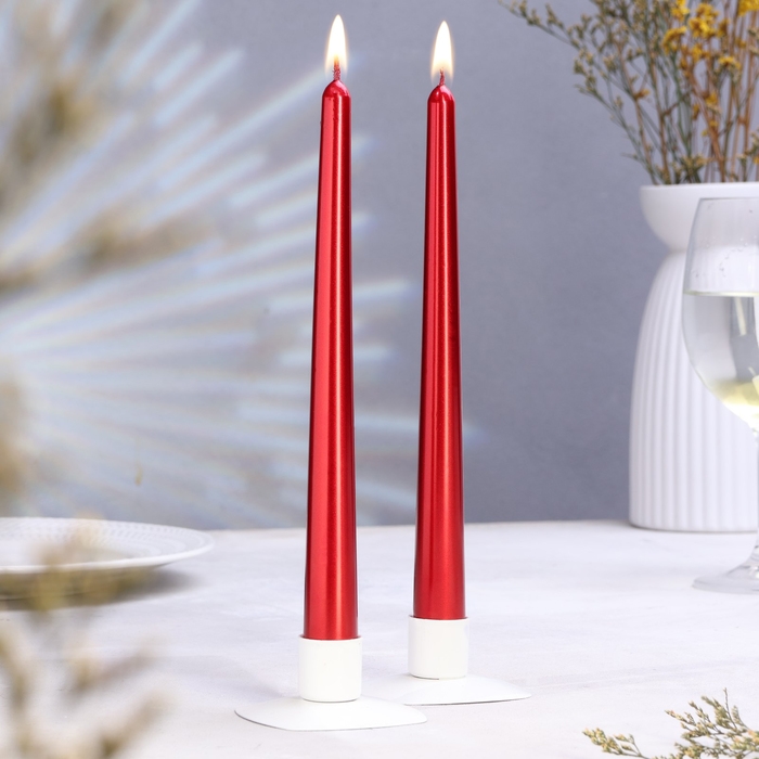 Набор свечей античных, 2,3х 24,5 см, 5 ч, 55 г, 2 штуки, бордо металлик Набор свечей античных, 2,3х 24,5 см, 5 ч, 55 г, 2 штуки, бордо металлик