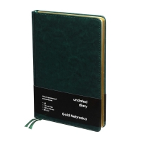 Ежедневник НЕдатированный А5, 136 листов в линейку, кожзам "Небраска", золотой срез, зеленый