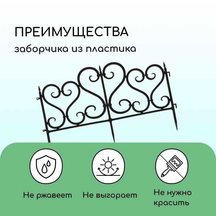 Ограждение декоративное, 32 &times; 300 см, 6 секций, пластик, чёрное