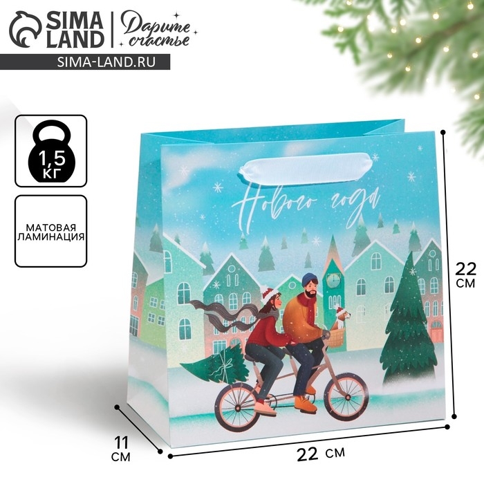 Пакет подарочный новогодний ламинированный квадратный &laquo;Счастье с тобой&raquo;, 22 х 22 х 11 см, Новый год