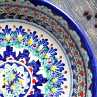 Тарелка Риштанская Керамика "Узоры", синяя, глубокая, 20 см Тарелка Риштанская Керамика "Узоры", синяя, глубокая, 20 см