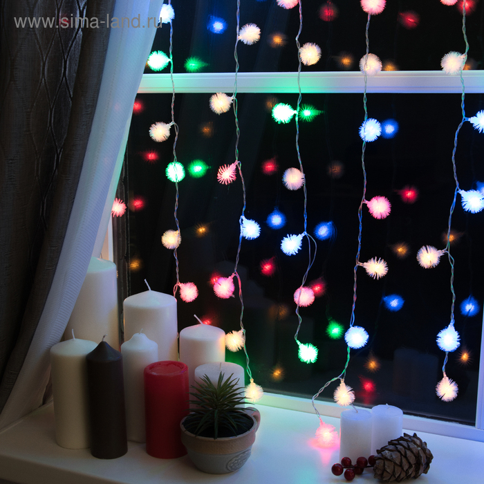 Гирлянда &laquo;Занавес&raquo; 2 &times; 1.5 м с насадками &laquo;Ёжики&raquo;, IP20, прозрачная нить, 360 LED, свечение мульти, 8 режимов, 220 В